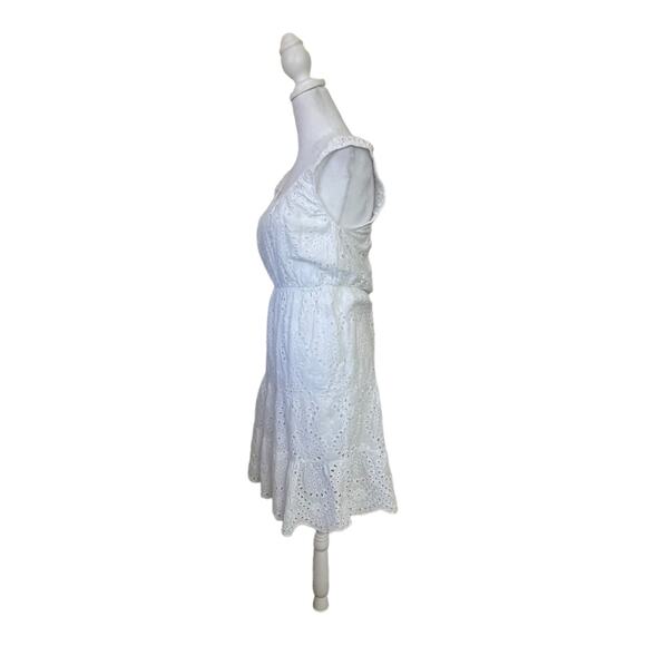 Lungo L'arno Dress Womens Medium Ruffle Hem‎ Cotton Eyelet Midi Sun Cottagecore - Picture 7 of 14
